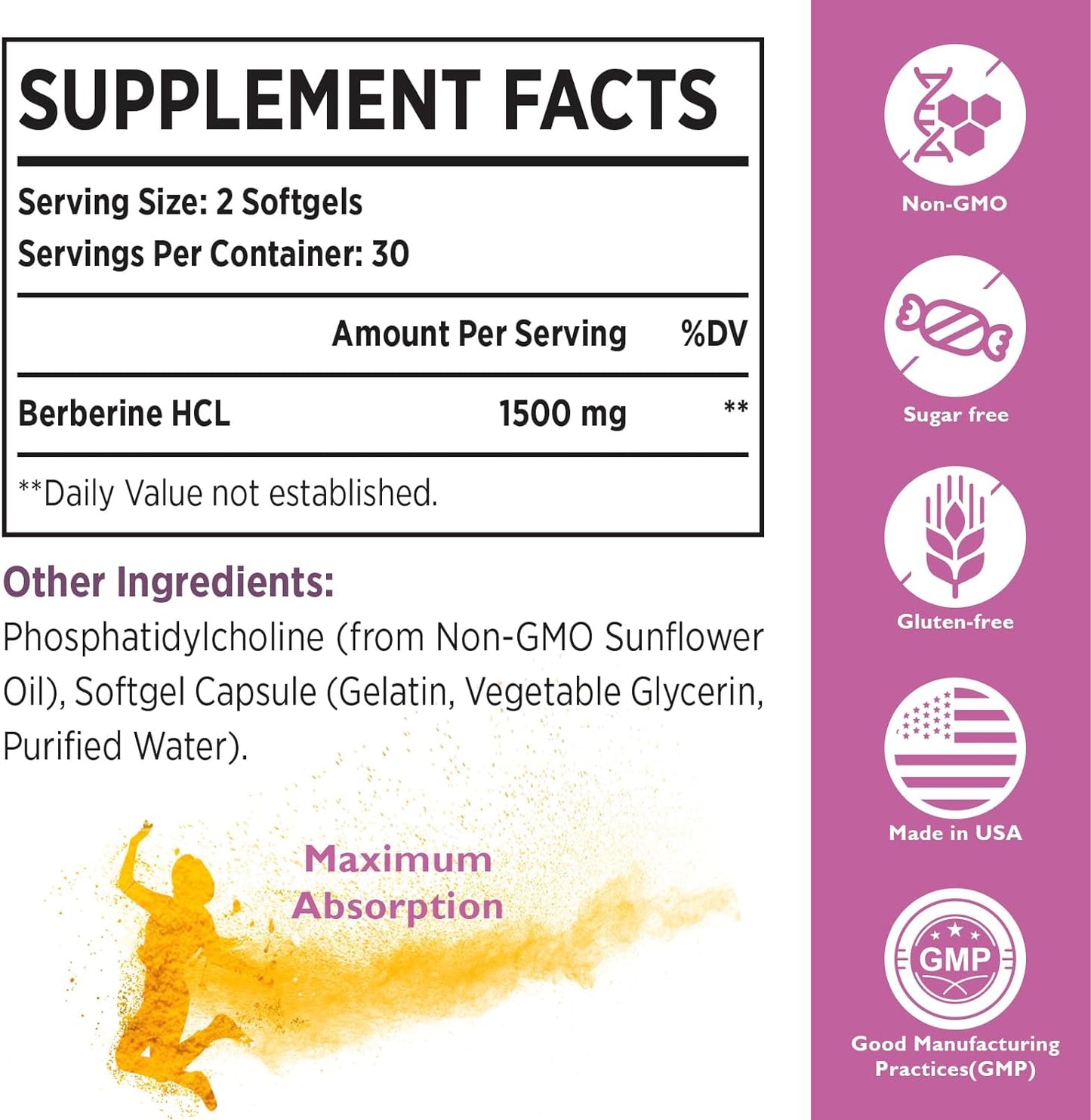 Berberine HCL Supplement 1500mg - Liposomal Berberine Capsules